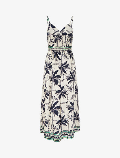 Robe longue à imprimé palmiers - Marine - 2