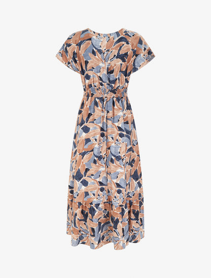 Robe à imprimé stylisé et col en crochet - Marine - 2