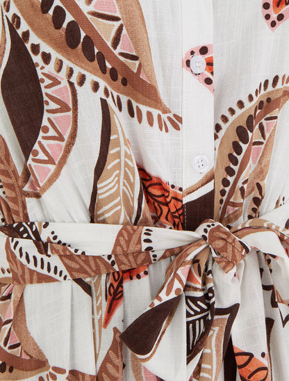 Robe chemise longue à imprimé feuillages - Marron - 3