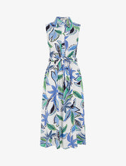 Robe chemise longue à imprimé feuillages - Bleu - 1