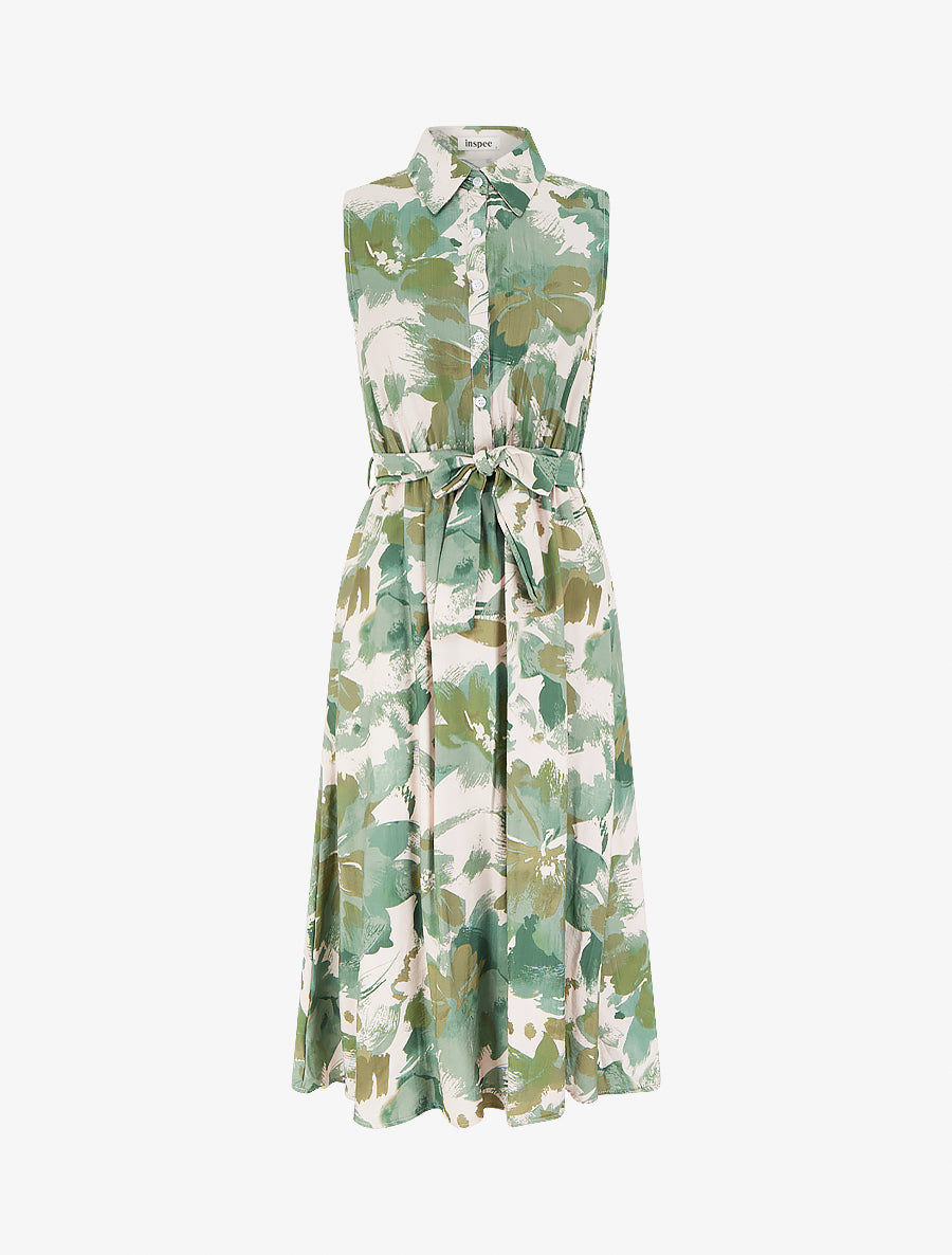 Robe longue style chemise imprimé abstrait - Vert - 1