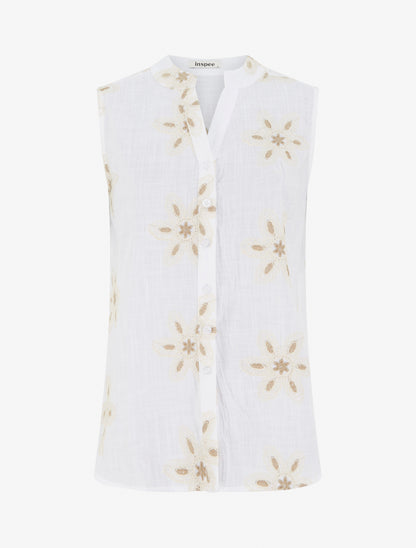 Blouse sans manches à broderies fleuries - Blanc - 1