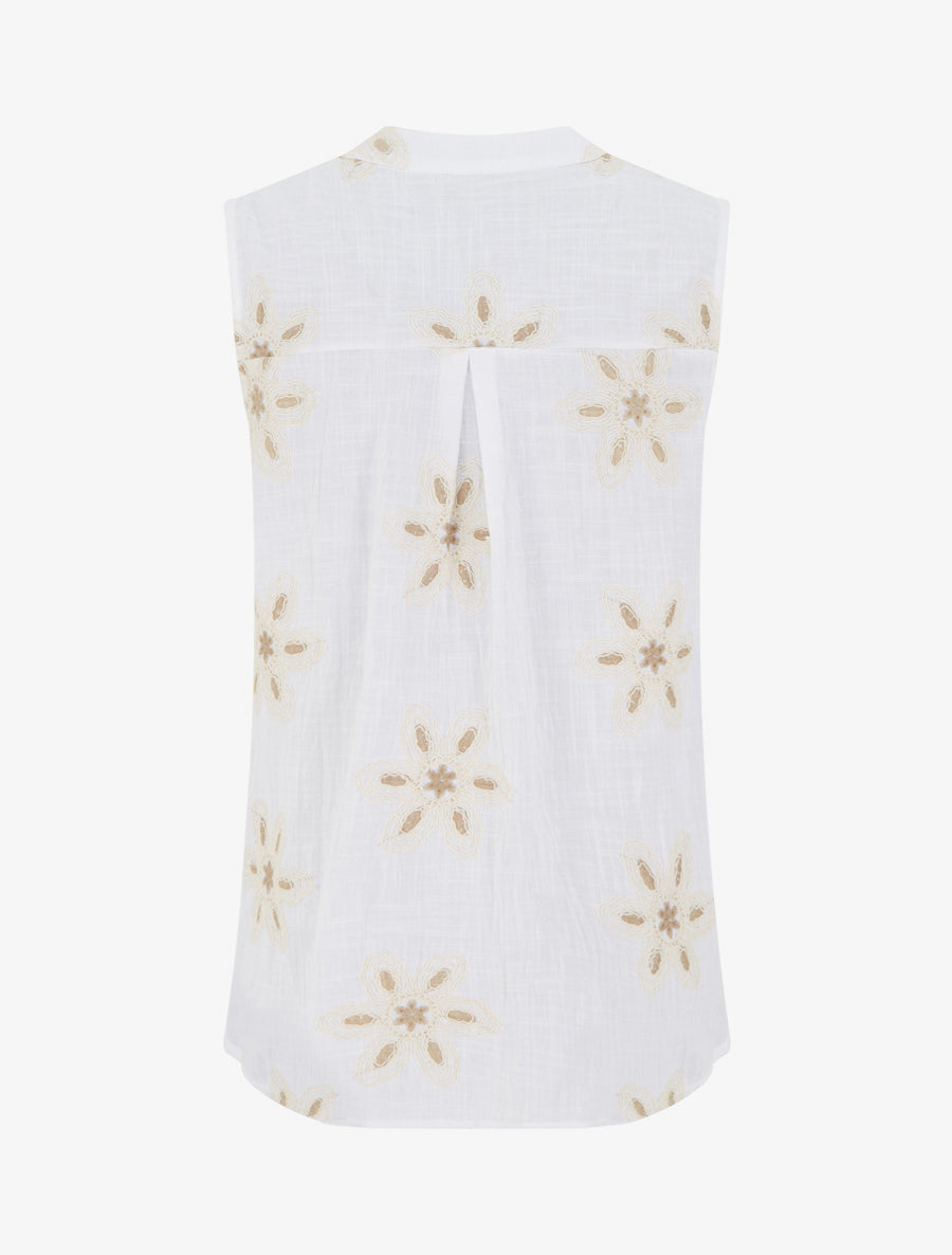 Blouse sans manches à broderies fleuries - Blanc - 2