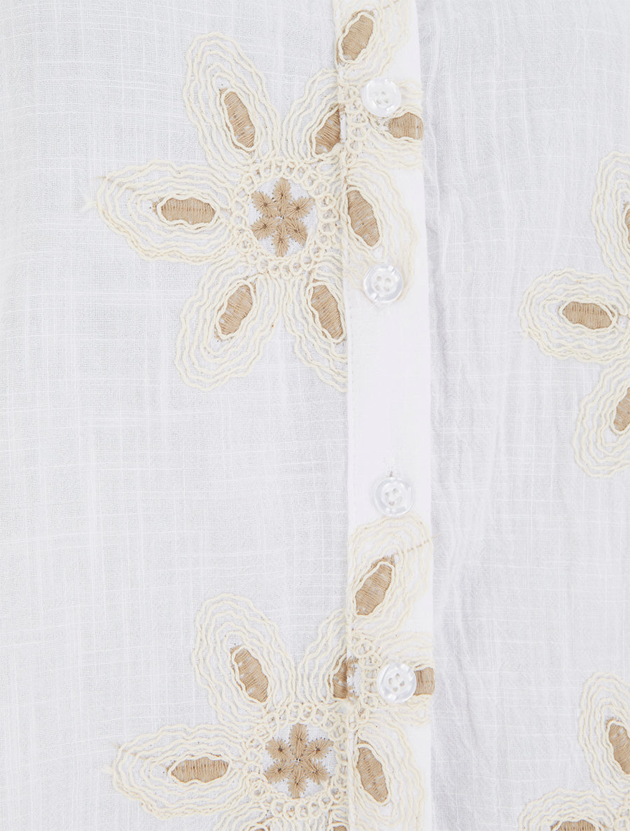 Blouse sans manches à broderies fleuries - Blanc - 3