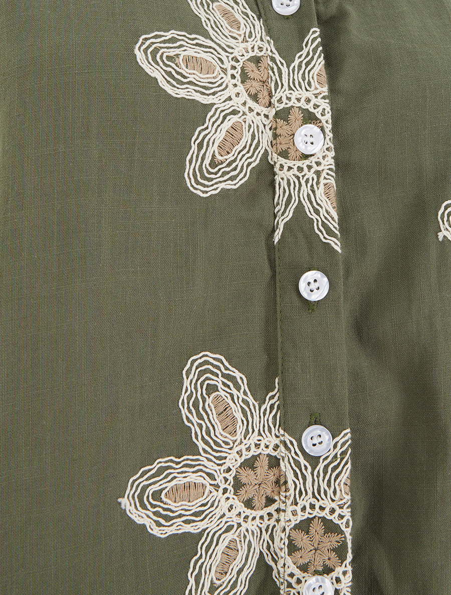 Blouse sans manches à broderies fleuries - Kaki - 3