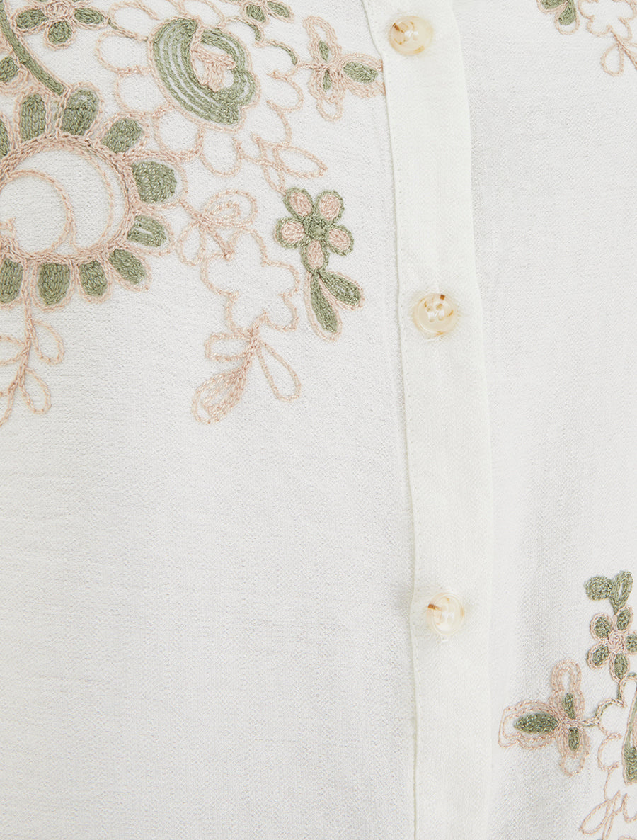 Blouse manches courtes à broderies fleuries - Blanc - 3