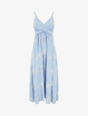 Robe longue empire à broderies végétales - Bleu ciel - 1