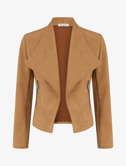 Veste en suédine à poches décoratives zippées - Camel