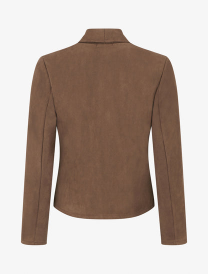 Suède jasje met decoratieve ritszakken - Bruin