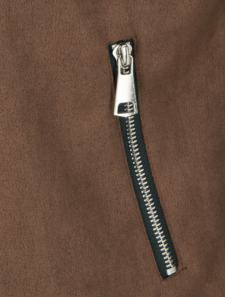 Suède jasje met decoratieve ritszakken - Bruin