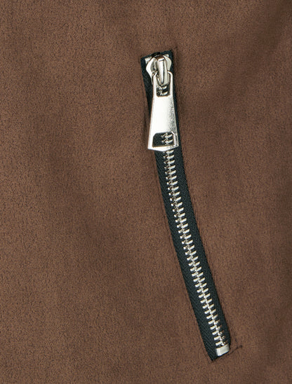 Suède jasje met decoratieve ritszakken - Bruin