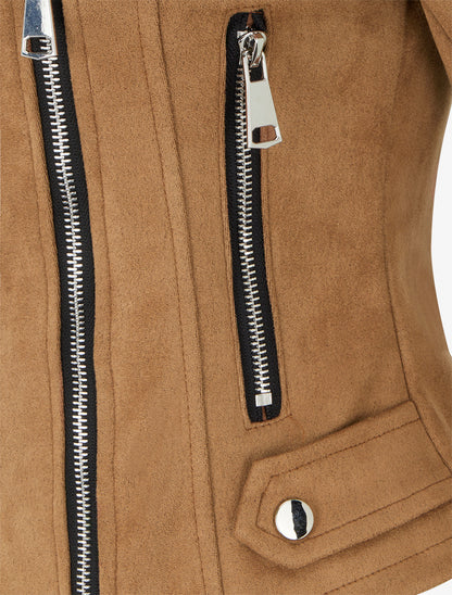 Veste en suédine à fermeture zippée - Camel