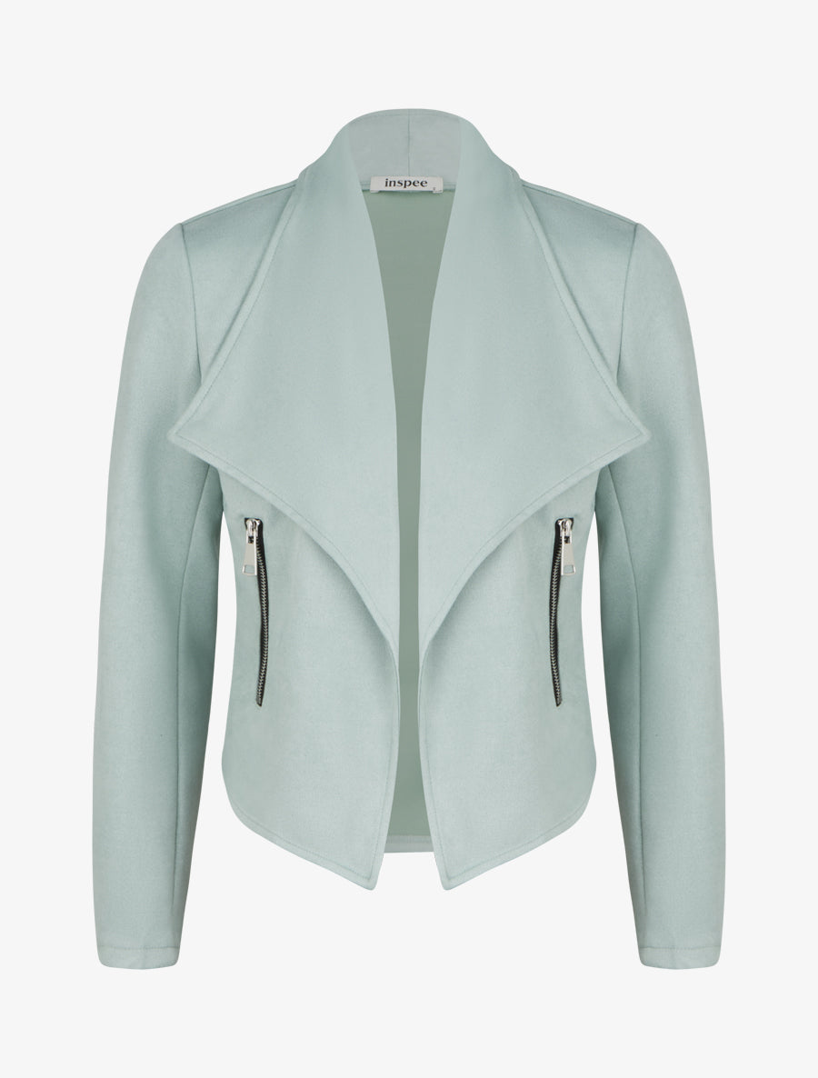 Suède jasje met sjaalkraag - Watergroen