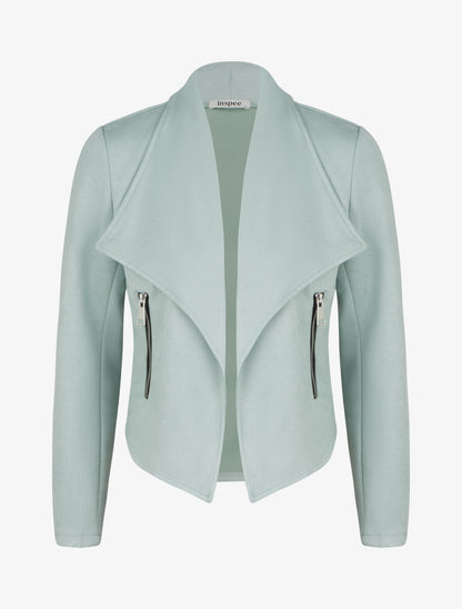 Suède jasje met sjaalkraag - Watergroen