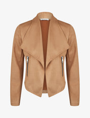 Suède jasje met sjaalkraag - Kameel