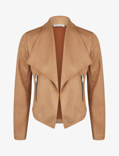 Suède jasje met sjaalkraag - Kameel