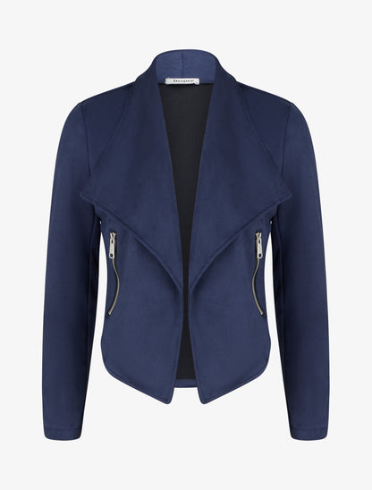 Suède jasje met sjaalkraag - Marine