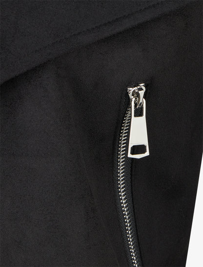 Suède jasje met sjaalkraag - Zwart