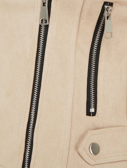 Veste en suédine à fermeture zippée - Beige - 3