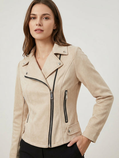 Veste en suédine à fermeture zippée - Beige
