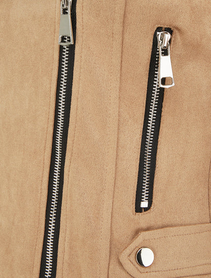 Veste en suédine à fermeture zippée - Camel clair - 3