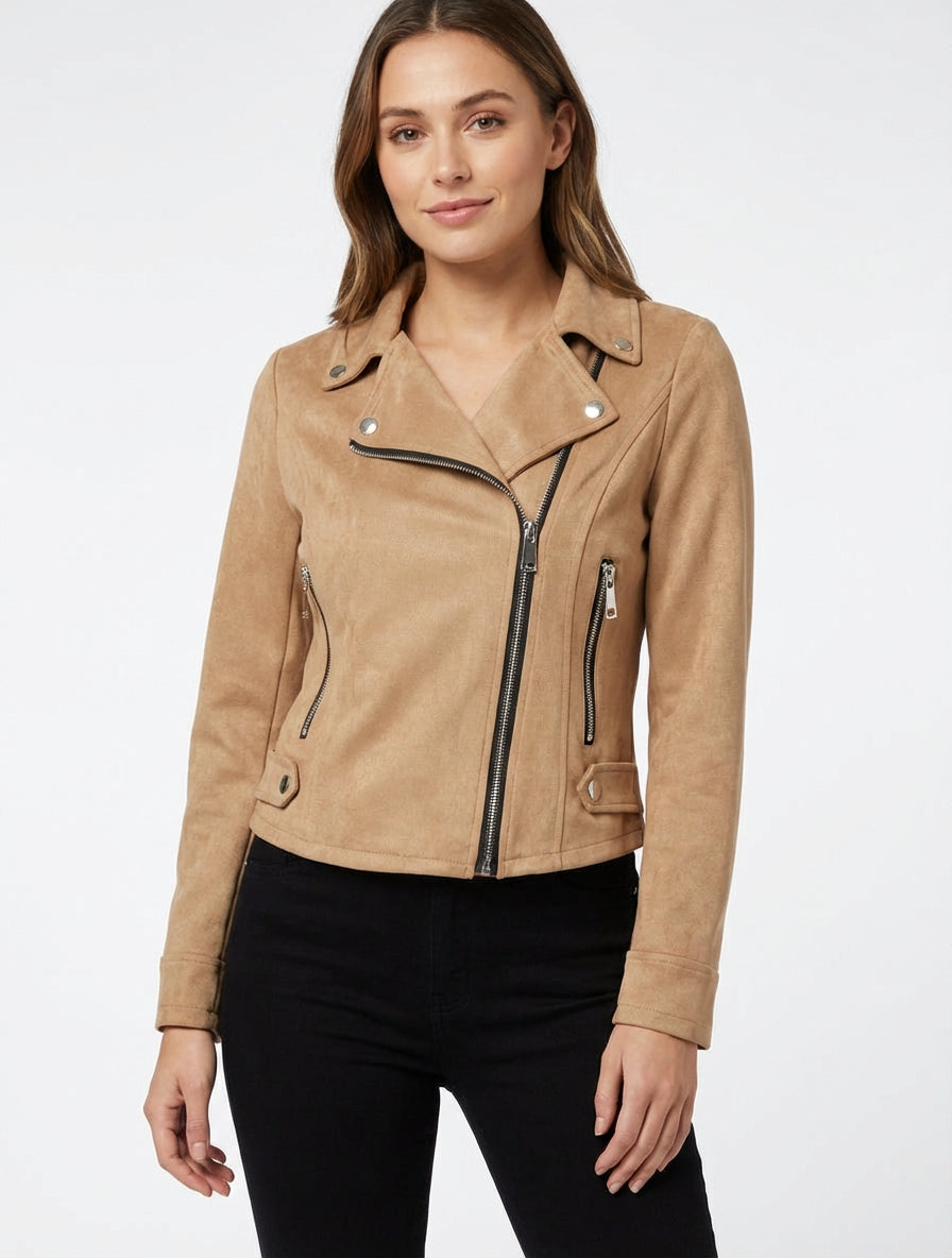 Veste en suédine à fermeture zippée - Camel clair