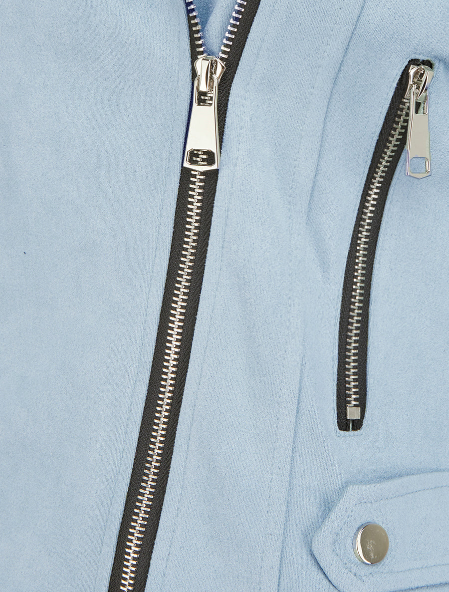 Veste en suédine à fermeture zippée - Bleu ciel - 3