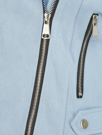 Veste en suédine à fermeture zippée - Bleu ciel - 3