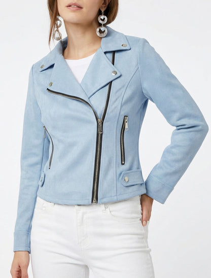 Veste en suédine à fermeture zippée - Bleu ciel