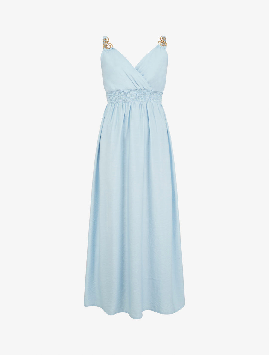 Robe longue à bretelles bijoux - Bleu ciel - 1