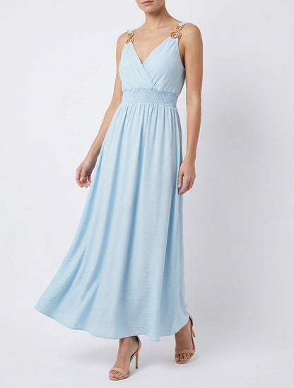 Robe longue à bretelles bijoux - Bleu ciel