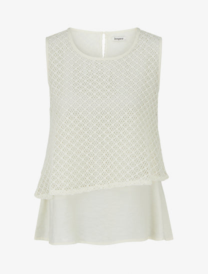 Top droit sans manches en crochet - Écru - 1