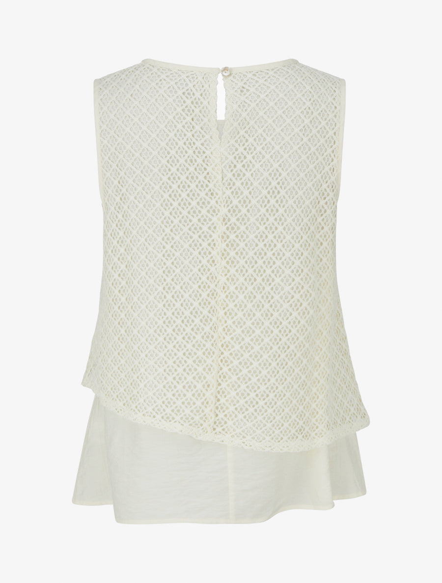 Top droit sans manches en crochet - Écru - 2