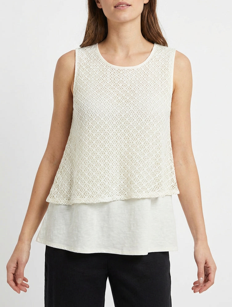 Mouwloze top van gehaakt kant - Ecru