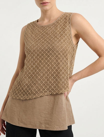 Top droit sans manches en crochet - Camel
