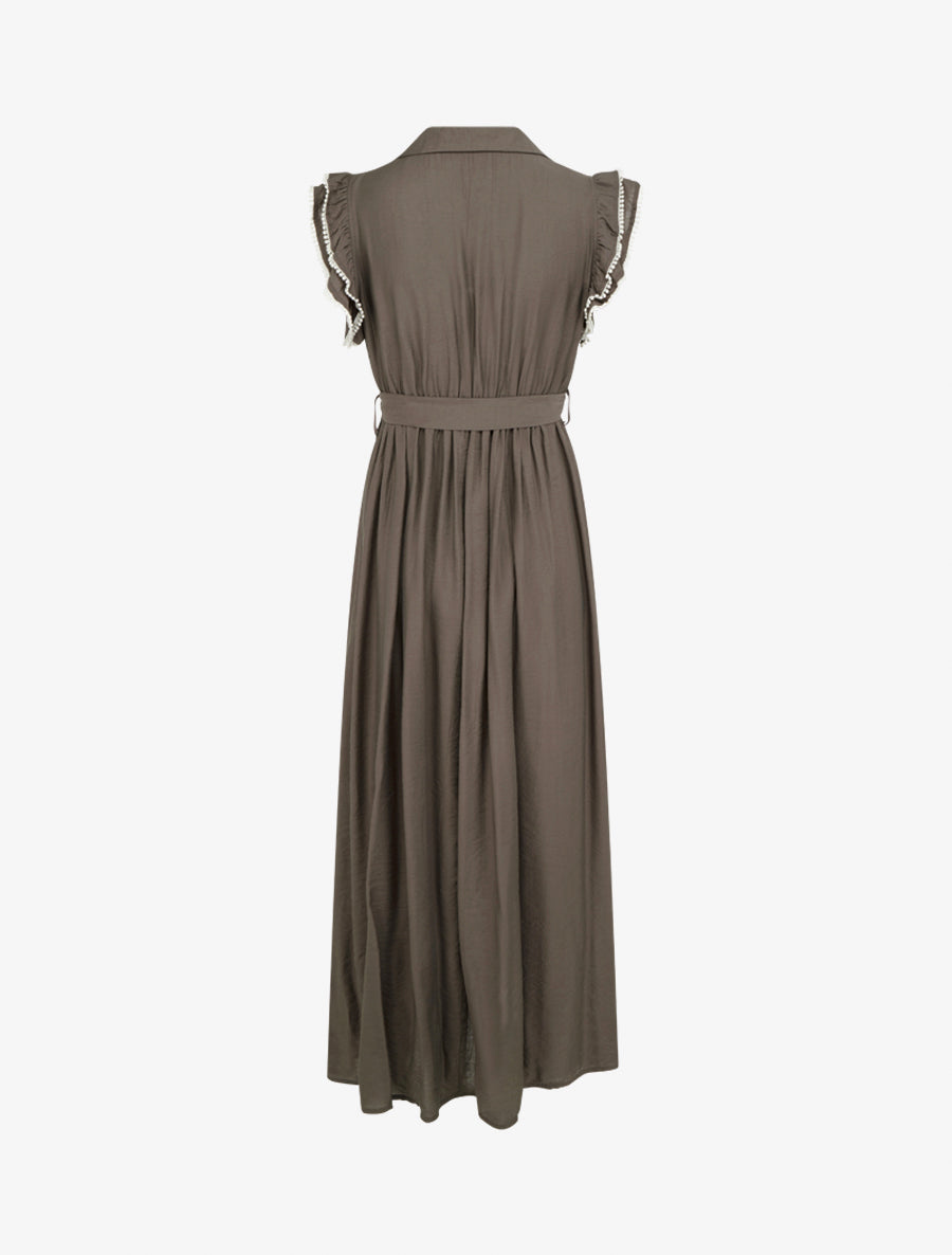 Robe longue à mancherons volantés en crochet - Marron - 2