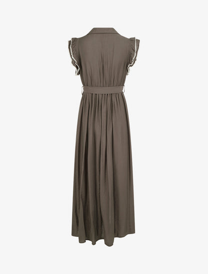 Robe longue à mancherons volantés en crochet - Marron - 2
