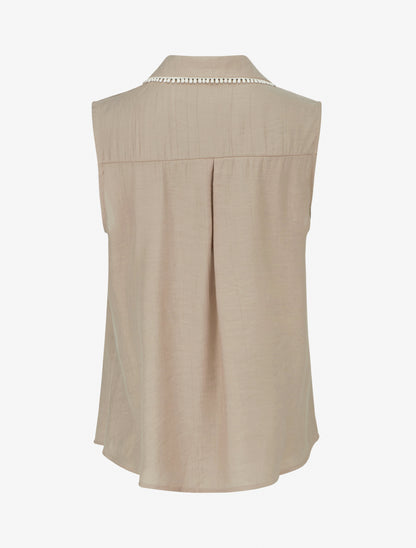 Chemise sans manches à broderie palmier - Taupe clair - 2