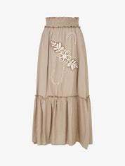 Jupe longue évasée à motif floral brodé - Taupe - 1