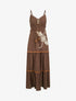 Robe longue à fines bretelles et broderie florale - Marron - 1