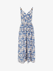 Robe longue à bretelles perlées et imprimé graphique - Bleu - 1