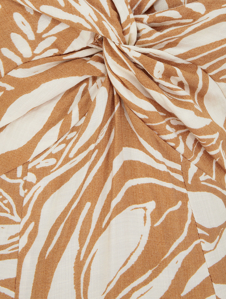 Robe longue à bretelles et imprimé stylisé - Camel - 3
