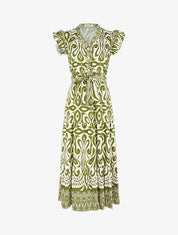 Robe longue graphique coupe évasée - Kaki - 1