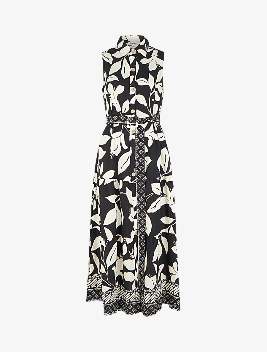 Robe chemise imprimé fleurs tropicales - Noir - 1