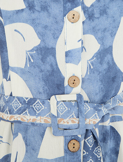 Robe chemise imprimé fleurs tropicales - Bleu clair - 3