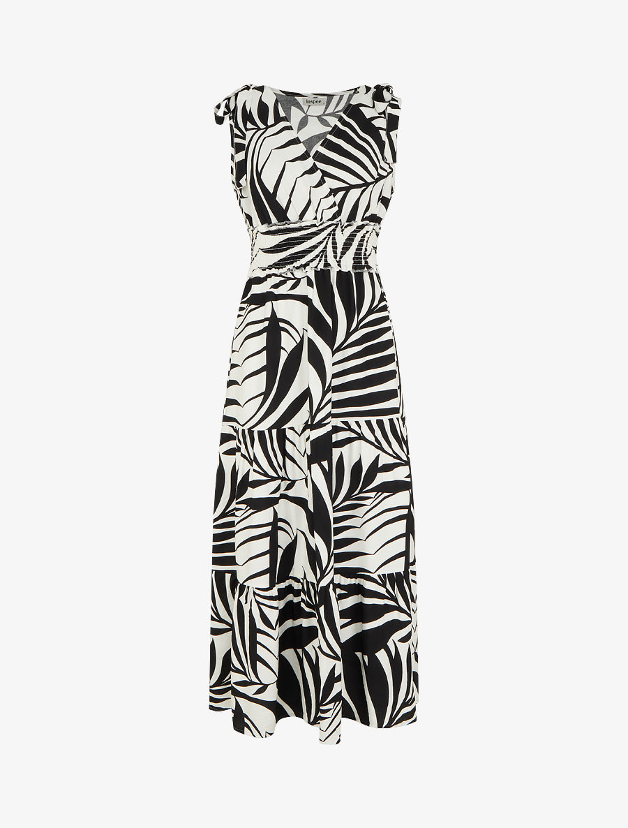 Robe imprimé feuillages à bretelles à noeud - Noir - 1