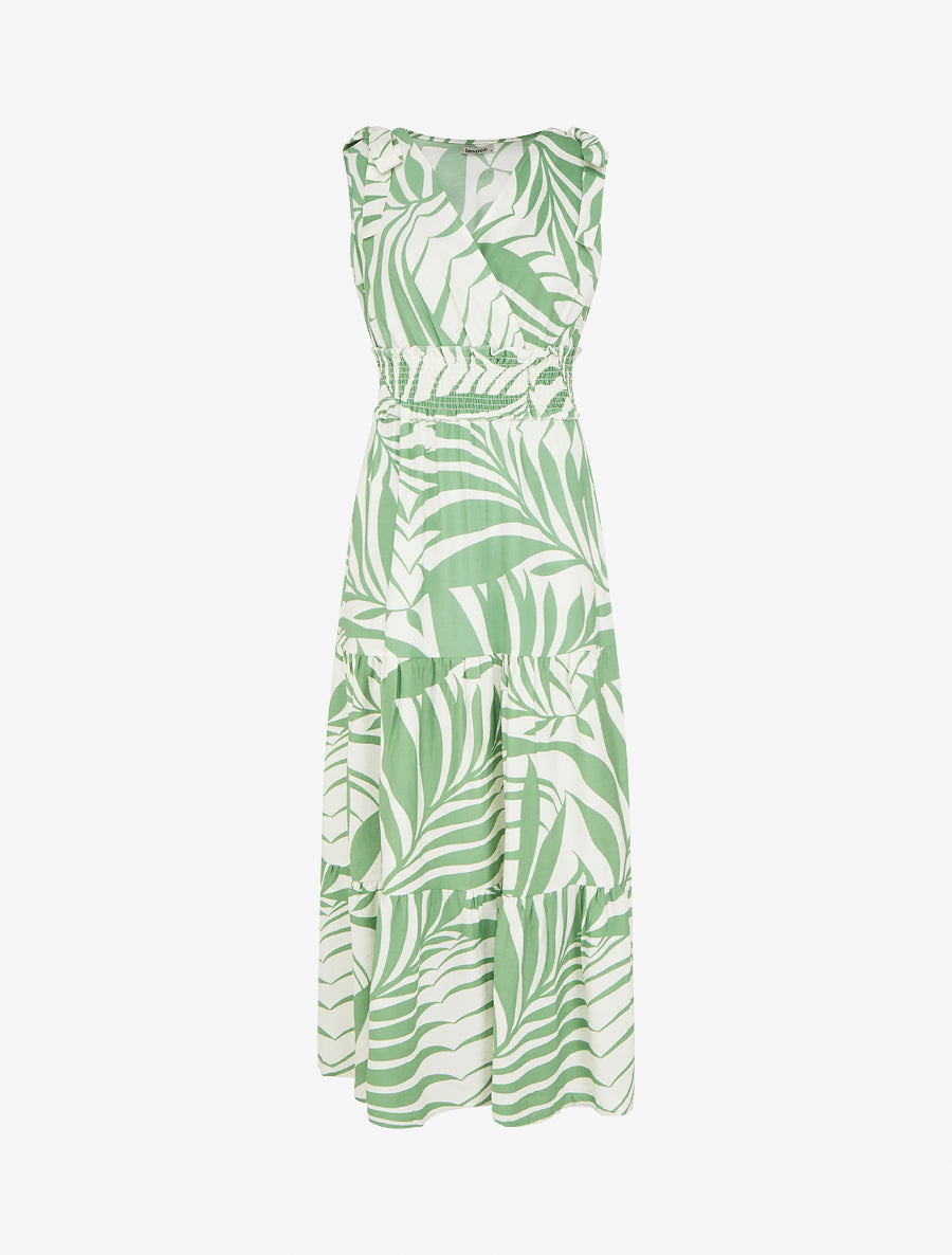 Robe imprimé feuillages à bretelles à noeud - Vert - 1