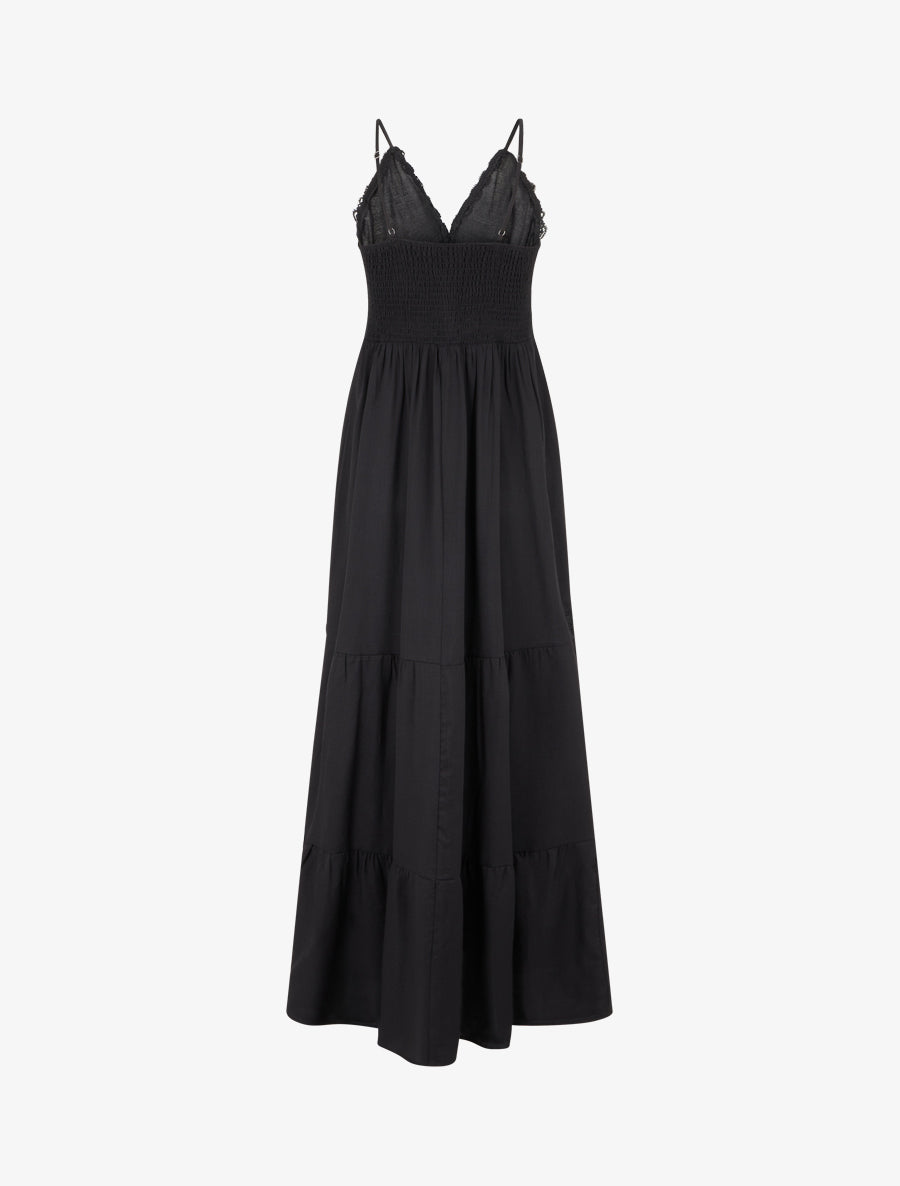 Robe élastiquée à empiècements en crochet - Noir - 2