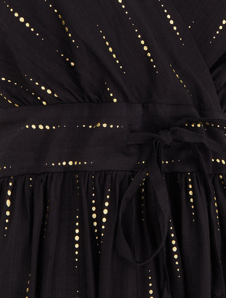 Robe élastiquée unie à détail irisé - Noir - 3