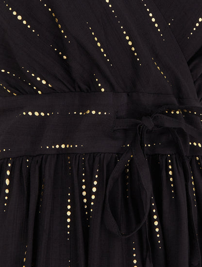 Robe élastiquée unie à détail irisé - Noir - 3